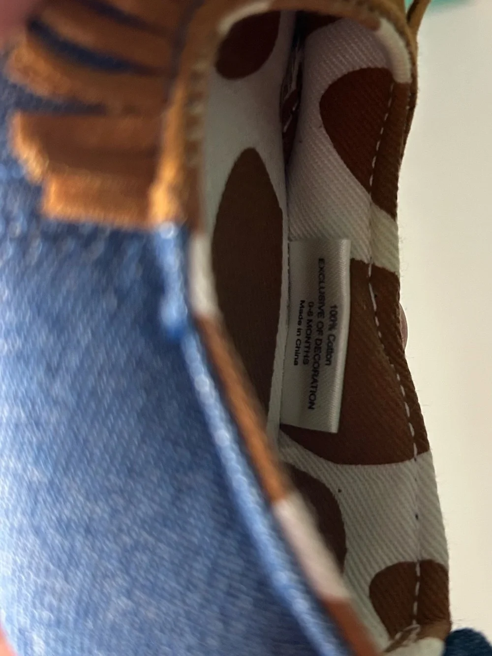 Mudpie Denim Fringe Moccasins in Blue and Brown 0-6 month 100% cotton